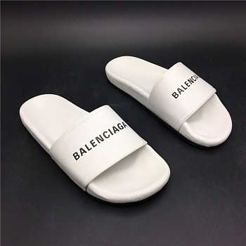 Balenciaga Logo Leather Slip-on Sandal White