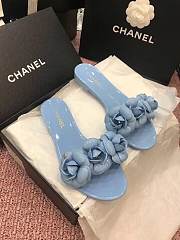 Chanel PVC Slides with Ligh Blue Flowers - 5
