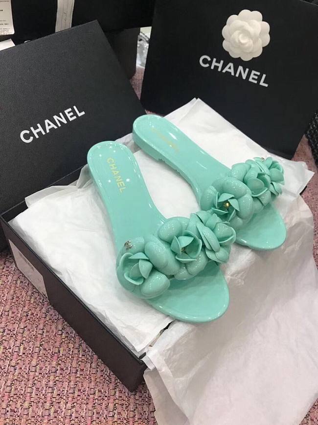 Chanel PVC Slides with Light Green Flowers - 1