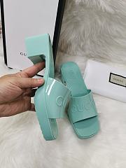 Gucci Light Turquoise Rubber Slide Sandal - 5