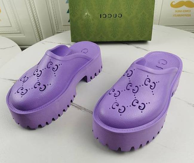 Gucci Women's Platform Perforated G Sandal Purple Rubber - 1
