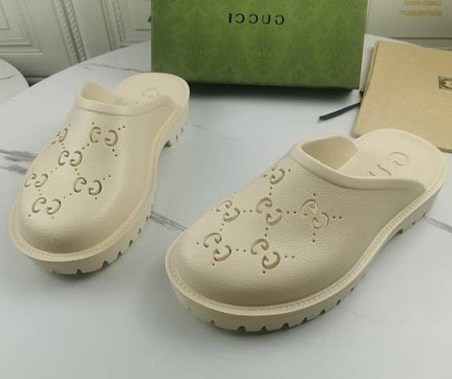 Gucci Women's Platform Perforated G Sandal White Rubber 663577JFB009022 - 1