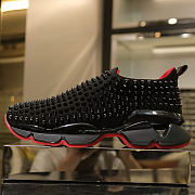 Christian Louboutin Black Spike Sock Leather Sneakers - 5