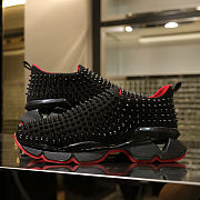 Christian Louboutin Black Spike Sock Leather Sneakers - 2