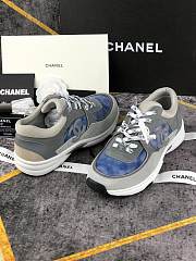 Chanel Women's Blue Grey Low Top Logo Sneaker - 4