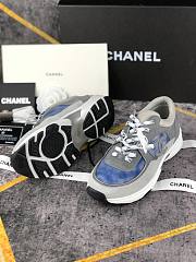 Chanel Women's Blue Grey Low Top Logo Sneaker - 5