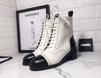 Chanel Ankle Boots Shiny Calfskin Black and White