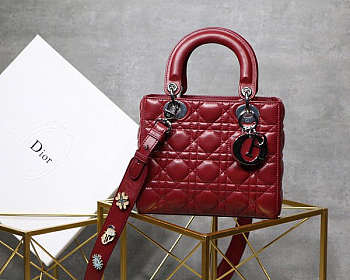 Dior Leather Lambskin Wine Red Handbag With Sliver Hardware 