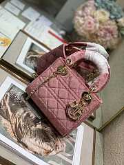 Dior Mini 3D Crystal Buckle Velvet Princess Bag Pink Size 17cm  - 3