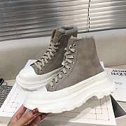 Alexander McQueen Tread Slick Lace Up Boots High Top Grey Fur Lining - 4