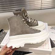 Alexander McQueen Tread Slick Lace Up Boots High Top Grey Fur Lining - 2