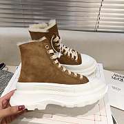Alexander McQueen Tread Slick Lace Up Boots High Top Puce Fur Lining - 4