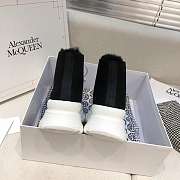 Alexander McQueen Tread Slick Lace Up Boots High Top Black White Fur Lining - 5