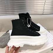 Alexander McQueen Tread Slick Lace Up Boots High Top Black White Fur Lining - 2