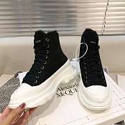 Alexander McQueen Tread Slick Lace Up Boots High Top Black White Fur Lining - 4
