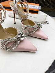 Mach & Mach Crystal Embellished Bow Anklet Satin Pumps Pink - 5