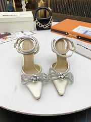 Mach & Mach Crystal Embellished Bow Anklet Satin Pumps Cream - 5