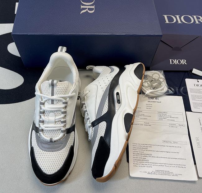 Dior B22 Sneaker Gray Technical Mesh with White and Black Smooth Calfskin 3SN231YKB_H968 - 1