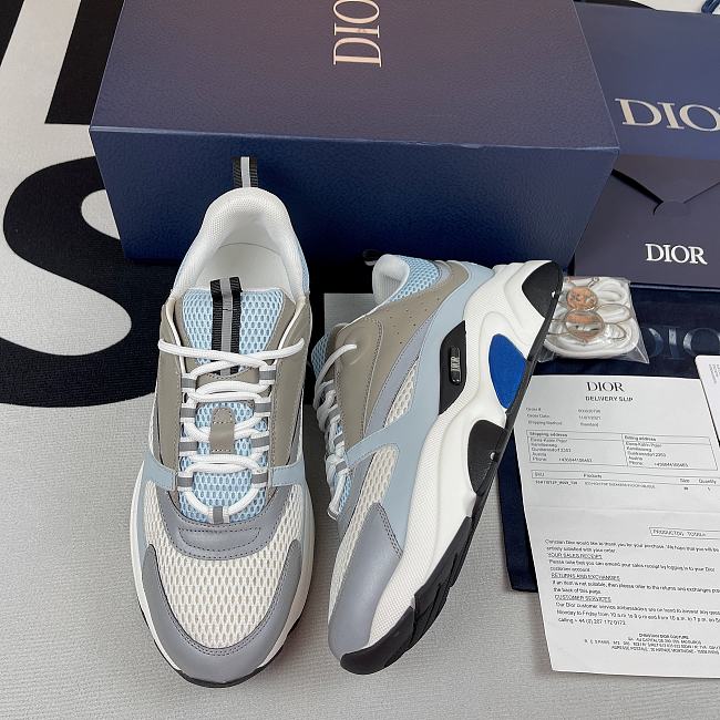 Dior B22 Sneaker White and Blue Technical Mesh and Gray Calfskin 3SN231YXX_H865 - 1