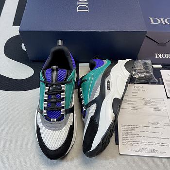 Dior B22 Sneaker White and Blue Technical Mesh with Deep Green and Black Smooth Calfskin 3SN231YKC_H565