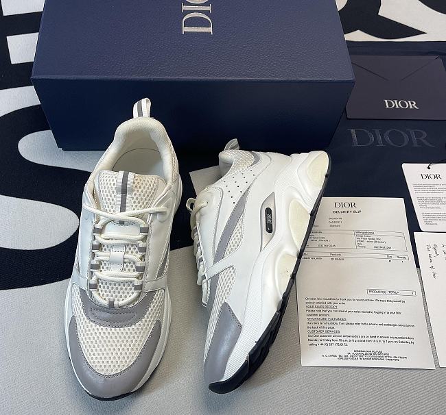 Dior B22 Sneaker White Technical Mesh with White and Silver-Tone Calfskin 3SN231YJG_H000 - 1