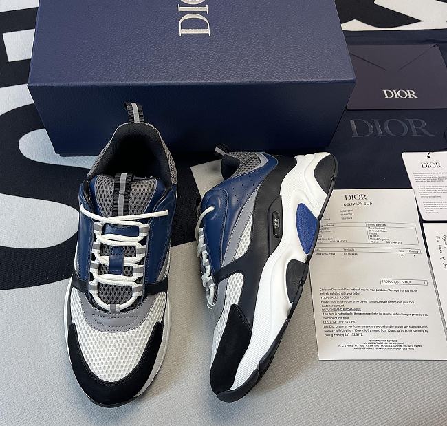 Dior B22 Sneaker White and Gray Technical Mesh with Blue, Black and Gray Calfskin 3SN231YUL_H569 - 1