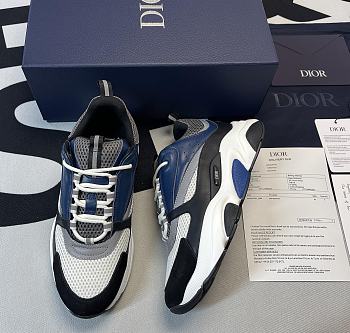 Dior B22 Sneaker White and Gray Technical Mesh with Blue, Black and Gray Calfskin 3SN231YUL_H569