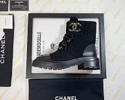 Chanel Premium Fabrics All Black Quilted Lace Up Boots Logo Toe Cap - 6
