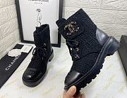 Chanel Premium Fabrics All Black Quilted Lace Up Boots Logo Toe Cap - 5