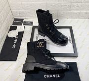 Chanel Premium Fabrics All Black Quilted Lace Up Boots Logo Toe Cap - 2
