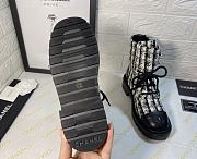 Chanel Premium Fabrics Black White Quilted Lace Up Boots Logo Toe Cap - 6