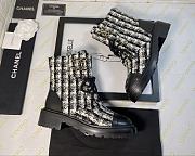 Chanel Premium Fabrics Black White Quilted Lace Up Boots Logo Toe Cap - 5