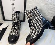 Chanel Premium Fabrics Black White Quilted Lace Up Boots Logo Toe Cap - 4