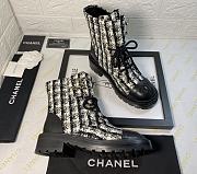 Chanel Premium Fabrics Black White Quilted Lace Up Boots Logo Toe Cap - 3