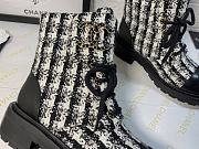 Chanel Premium Fabrics Black White Quilted Lace Up Boots Logo Toe Cap - 2