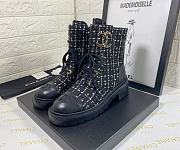 Chanel Premium Fabrics Black Yellow Quilted Lace Up Boots Logo Toe Cap - 1