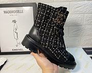 Chanel Premium Fabrics Black Yellow Quilted Lace Up Boots Logo Toe Cap - 5