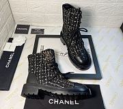Chanel Premium Fabrics Black Yellow Quilted Lace Up Boots Logo Toe Cap - 3