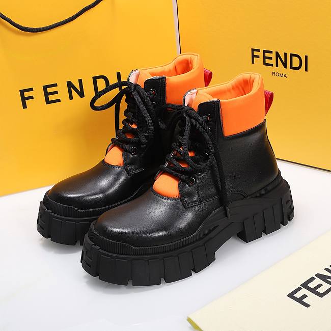 Fendi Force Leather Lace-ups Orange Boots - 1