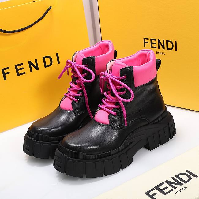 Fendi Force Leather Lace-ups Pink Boots - 1
