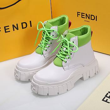 Fendi Force White Leather Lace-ups Green Boots
