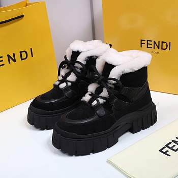 Fendi Force Velvet Fur Lace-ups Black Boots