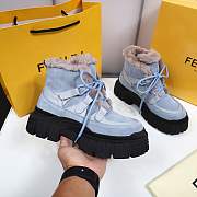 Fendi Force Velvet Fur Lace-ups Blue Boots - 2