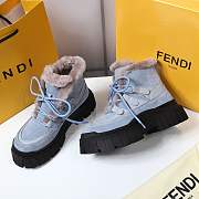 Fendi Force Velvet Fur Lace-ups Blue Boots - 5