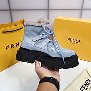 Fendi Force Velvet Fur Lace-ups Blue Boots - 6