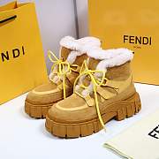 Fendi Force Velvet Fur Lace-ups Yellow Boots - 1