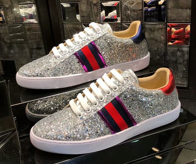 Gucci Ace Leather Sneaker Glitter Beads White - 1