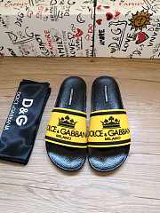 Dolce & Gabbana Crown Logo Embossed Slides Black Yellow - 1