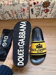 Dolce & Gabbana Crown Logo Embossed Slides Black Yellow - 6