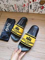 Dolce & Gabbana Crown Logo Embossed Slides Black Yellow - 3